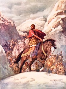 Hannibal atravessando os poderosos Alpes (cor litho) de C. Dudley Tennant