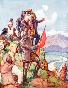 Jacques Cartier reclama o Canadá para a França (cor litho) de C. Dudley Tennant