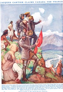 Jacques Cartier reivindica o Canadá para a França, ilustração do 
