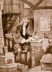 Sir Isaac Newton no seu pequeno quarto (litho)