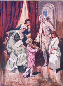 Ganhar os corações da sua audiência real: A primeira aparição de Mozart na Corte Austríaca (cor litho) de C. Dudley Tennant