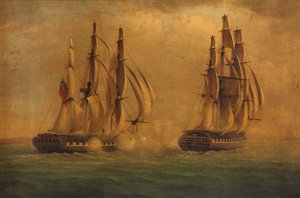 Ação entre o HMS "Crescent" e o "Reunion", 20 de outubro de 1793: navios envolvidos (pintura) de C. M. Jones