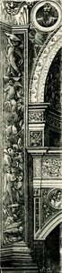 Faixa de Pilastro decorada por Callisto Piazza (ca 1500-1561 ou 1562), Tempio Civico della Beata Vergine Incoronata (Templo da Virgem Maria Coroada), Lodi, Lombardia, Itália, xilogravura de Callisto Piazza