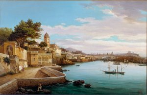 Vista do porto de Genes (Vista do porto de Génova, Itália) Pintura por Cambiaso (século XIX) Genes, Galleria d