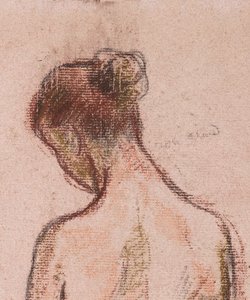 Nu de corpo inteiro em pé de uma mulher, por trás de Camille Jacob Pissarro