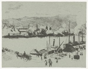 Vista do cais do Sena em Rouen
Quai Boieldieu, à Rouen de Camille Jacob Pissarro