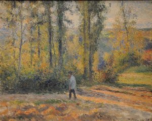Paisagem com um caçador, Pontoise Paisagem em Pontoise com um caçador, 1879 de Camille Jacob Pissarro
