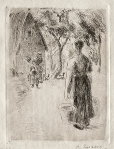 Camponês carregando baldes, 1889. de Camille Jacob Pissarro