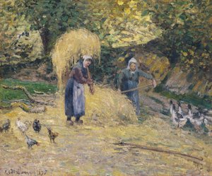 Camponeses que levantam palha, Montfoucault, 1875 de Camille Jacob Pissarro