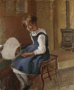Retrato, de, jeanne, segurando, um, ventilador, 19o século