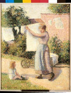 Mulher esticando linho Pintura por Camille Pissarro (1830-1903) 1887. Dim. 0,41 x 0,32 m Paris, musee d