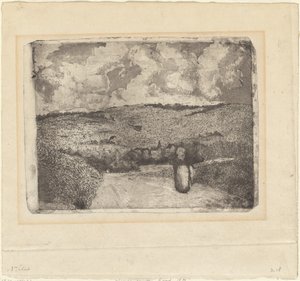 Uma mulher caminhando por uma estrada rural (La Femme sur la Route) de Camille Pissarro