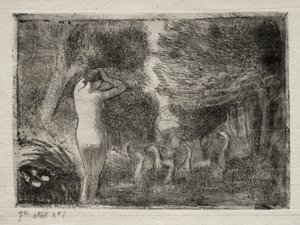 Banhista e gansos de Camille Pissarro