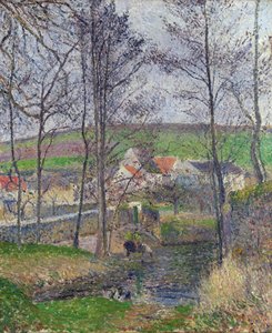 Margens do Viosne em Osny, tempo cinzento, inverno - Pintura de Camille Pissarro (1830-1903) As margens do Viosne em Osny em tempo cinzento - Óleo sobre tela 1883 National Gallery of Victoria, Melbourne 65.3x54.5 de Camille Pissarro