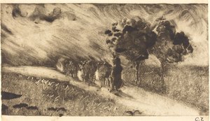 Pastorear as vacas ao entardecer de Camille Pissarro