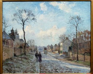 A estrada para Louveciennes Pintura de Camille Pissarro (1830-1903) 1872 Sol. 0,6x0,73 m Paris, musee d