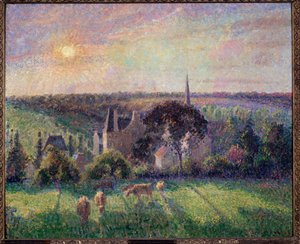 Paisagem em Eragny, igreja e fazenda Pintura de Camille Pissarro (1830-1903) 1895 Sol. 0,6x0,73 m Paris, musee d