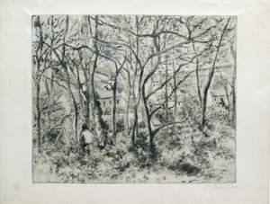 Paisagem sob madeira, no Hermitage Pontoise, 1879 de Camille Pissarro
