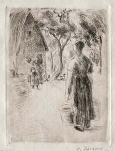 Mulher camponesa carregando baldes de Camille Pissarro