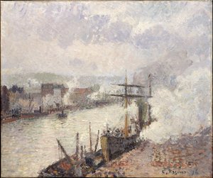 Barcos a vapor no porto de Rouen de Camille Pissarro