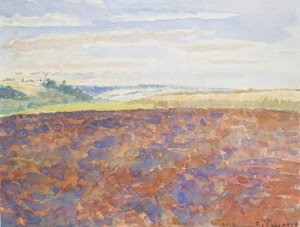 Estudo de uma paisagem com campo arado, Eragny-sur-Epte, c1886-1890 de Camille Pissarro