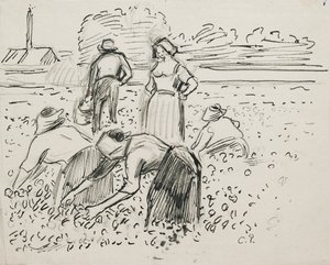 Estudo de cinco figuras camponesas trabalhando em um campo, 1887 de Camille Pissarro