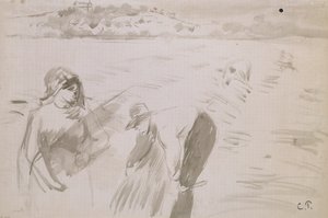 Estudo de harvesters trabalhando em um campo perto de Pontoise, 1882 de Camille Pissarro