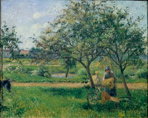 O carrinho de mão, pomar, cerca de 1881 (óleo sobre tela) de Camille Jacob Pissarro