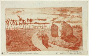 Crepúsculo com palheiros de Camille Pissarro