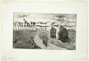 Crepúsculo com palheiros de Camille Pissarro