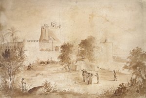 Vista de uma fortaleza militar, Christiansfort, Charlotte Amalie, St Thomas, Índias Ocidentais de Camille Jacob Pissarro