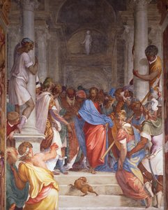 Adúltera diante de Cristo, fresco de Camillo Boccaccino (1501-1546) no presbitério da Igreja de San Sigismondo, Cremona, Itália de Camillo Boccaccino