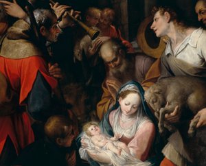 Adoração dos pastores, detalhe de um pedaço do altar por Camillo Procaccini