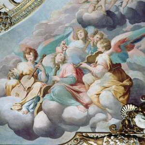 Detalhe de músicos anjo da abóbada do coro (fresco)