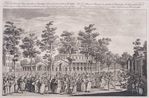 Vista, de, a, rotunda, Ranelagh, casa, em, um, bola, comemorar, a, aniversário, de, HRH, a, príncipe gales, 24 de maio, 1751, gravado, por, Parr de Canaleti