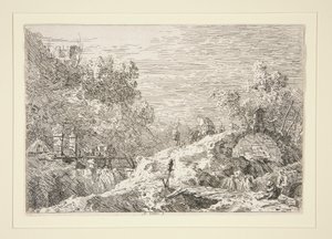 Mountain Landscape with Five Bridges, da série Vedute (Vistas) de Canaletto (Giovanni Antonio Canal)