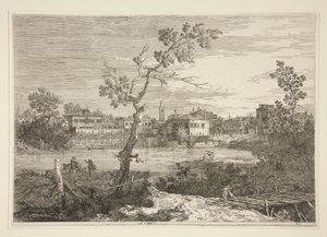 Vista de uma cidade à beira do rio, da série Vedute (Vistas) de Canaletto (Giovanni Antonio Canal)