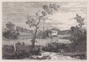 Vista de uma cidade à beira do rio, da série Vedute (Vistas) de Canaletto (Giovanni Antonio Canal)