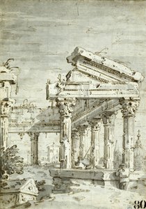 Capriccio: um templo clássico em ruínas de Canaletto