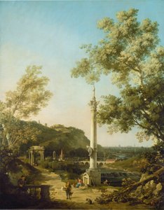 Capriccio paisagem inglesa com uma coluna de Canaletto