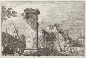 Paisagem com monumentos em ruínas [direita] de Canaletto