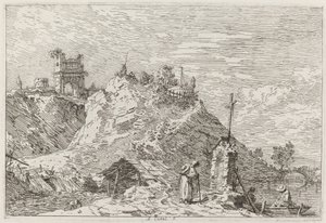 Paisagem com o Peregrino em Oração [superior esquerdo], c. 17351746. de Canaletto