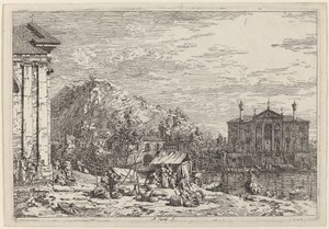 O mercado em Dolo, c. 17351746. de Canaletto