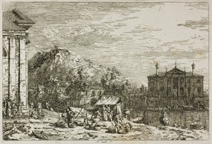 O mercado em Dolo, da Vedute de Canaletto