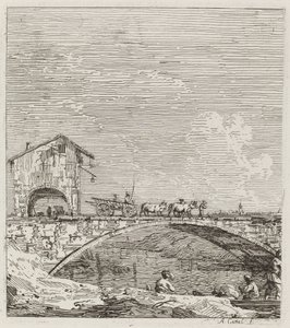O vagão passando por uma ponte de Canaletto