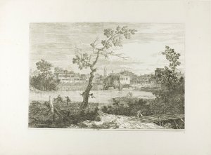 Vista de uma cidade na margem do rio, de Vedute de Canaletto