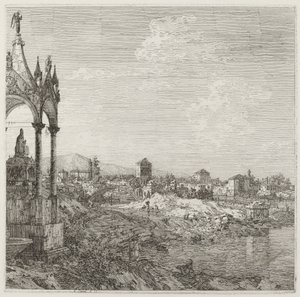 Vista de uma cidade com o túmulo de um bispo, c. 17351746. de Canaletto