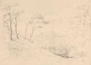 Esboço de Árvores e Colinas acima da Casa Agrícola Barton, Ilha de Wight de Capt. Thomas Hastings