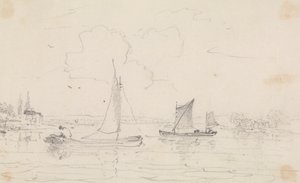 Esboço de Dois Navios à Vela sobre a Água de Capt. Thomas Hastings