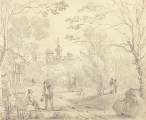 Esboço de uma Cena de Parque com Castelo das Vacas Orientais na Distância, Ilha de Wight